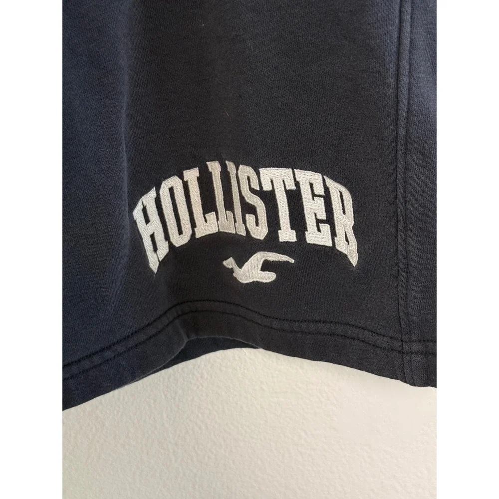 Hollister Men XL Black Fleece Sweat Shorts Drawstring Logo Athletic Loungewear